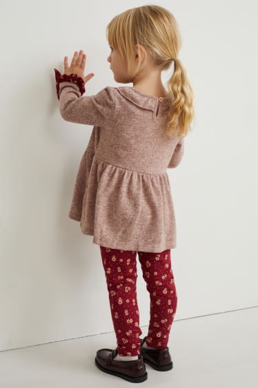 Enfants filles - Ensemble - robe en maille, jean chaud et chouchou - 3 pièces - marron chiné