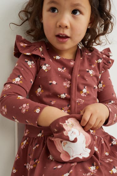 Enfants filles - Ensemble - haut à manches longues, leggings et sac - 3 pièces - bordeaux