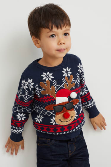 Kinder - Weihnachtspullover - Rentier - dunkelblau