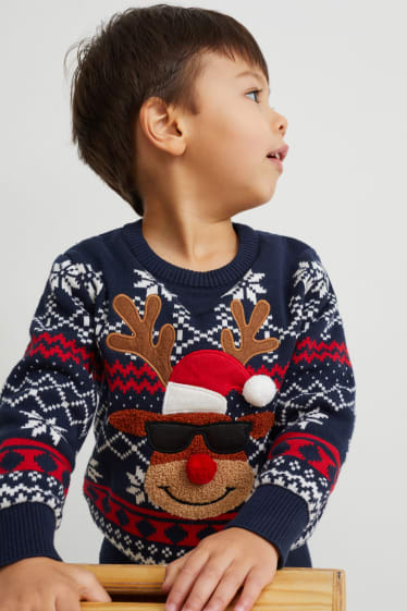 Kinder - Weihnachtspullover - Rentier - dunkelblau