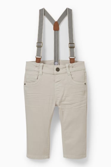 Neonati - Pantaloni con bretelle per neonati - bianco crema