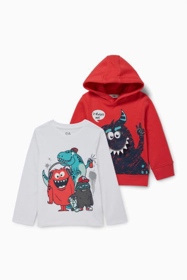 Kinder Buben - Multipack 2er - Hoodie und Langarmshirt - weiß