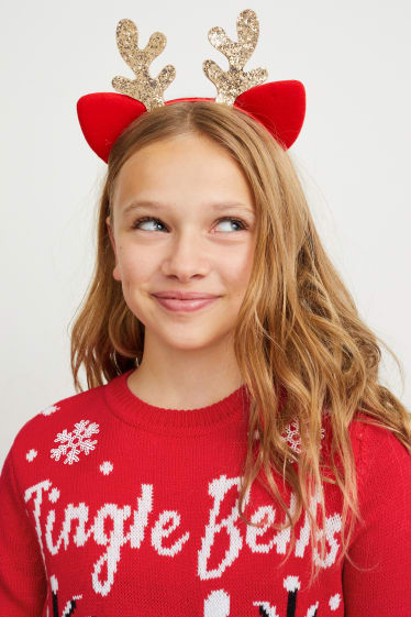 Kinder - Set - Weihnachtspullover und Weihnachts-Haarreif - 2 teilig - rot