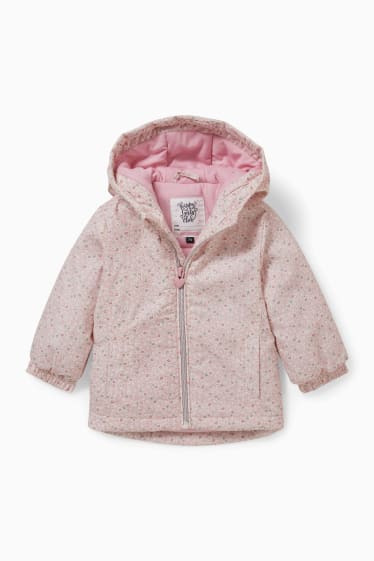 Baby: meisjes - Babyparka met capuchon - gebloemd - roze