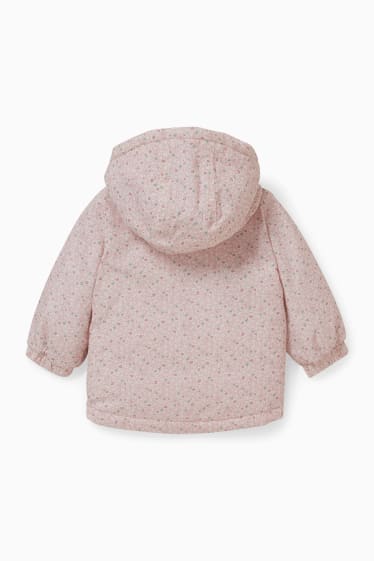 Baby: meisjes - Babyparka met capuchon - gebloemd - roze
