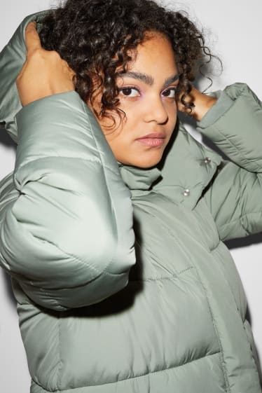 Women - CLOCKHOUSE - quilted coat with hood - mint green