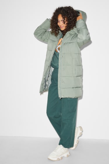 Women - CLOCKHOUSE - quilted coat with hood - mint green