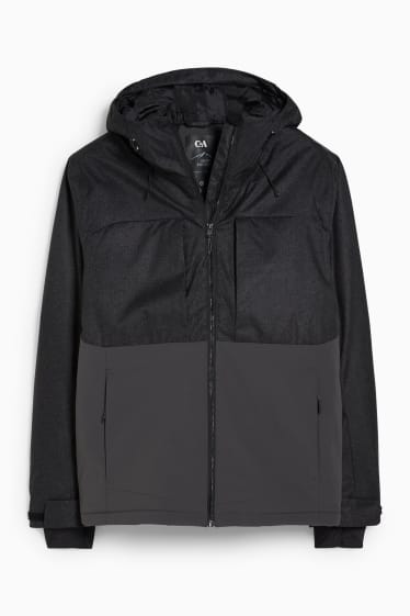 Heren - Ski-jas met capuchon - zwart / grijs