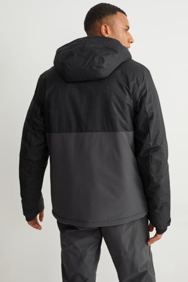 Heren - Ski-jas met capuchon - zwart / grijs