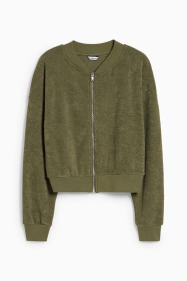 Women - CLOCKHOUSE - terry cloth zip-through sweatshirt - khaki