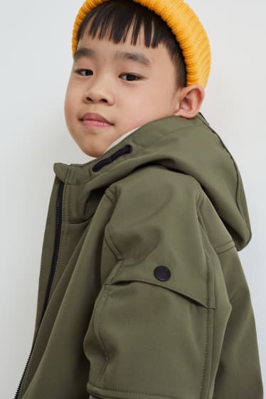 Enfants - Veste softshell à capuche - vert foncé