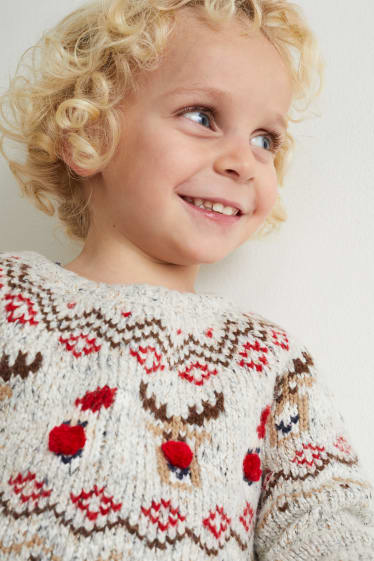 Dzieci - Świąteczny sweter - Rudolf i Święty Mikołaj - jasnoszary-melanż