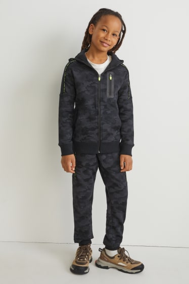 Enfants - Ensemble - sweat zippé et pantalon de jogging - 2 pièces - à motif - noir