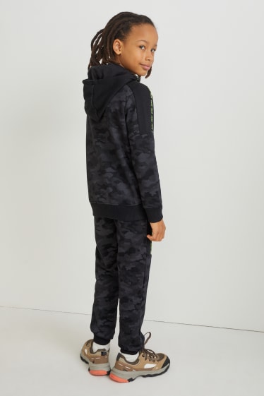 Enfants - Ensemble - sweat zippé et pantalon de jogging - 2 pièces - à motif - noir