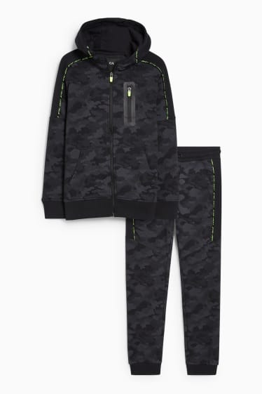 Niños - Set - sudadera con cremallera y pantalón de deporte - 2 piezas - con estampado - negro