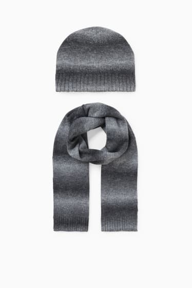 Hommes - Ensemble - bonnet et écharpe - 2 pièces - mélange gris foncé