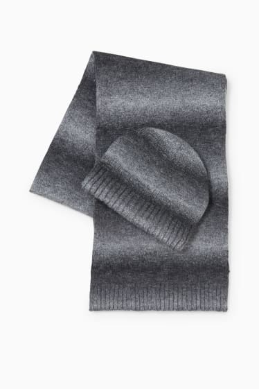 Hommes - Ensemble - bonnet et écharpe - 2 pièces - mélange gris foncé