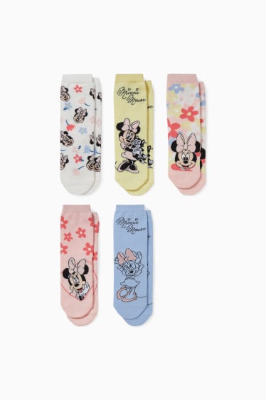 Enfants - Lot de 5 paires - Minnie Mouse - chaussettes à motif - rose pâle / bleu clair