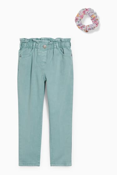 Copii - Set - mom jeans și elastic de păr - 2 piese - albastru deschis