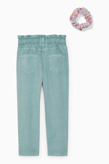 Kinderen - Set - mom jeans en scrunchie - 2-delig - lichtblauw