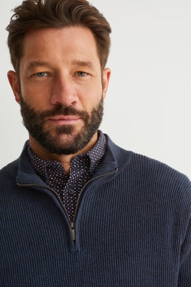 Pánské - Svetr a košile - regular fit - button-down - tmavomodrá