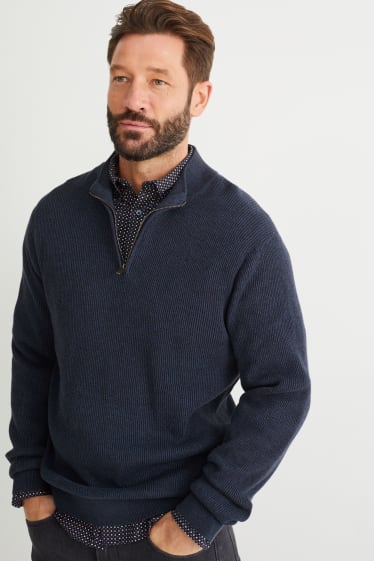 Men - Jumper and shirt - regular fit - button-down collar - dark blue