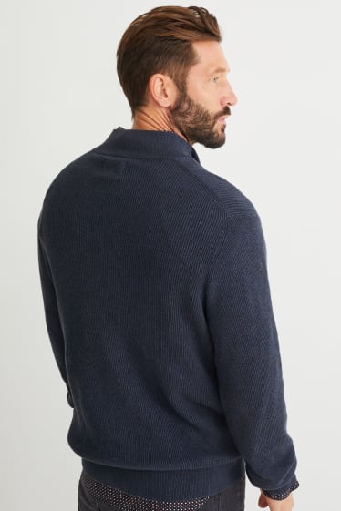 Men - Jumper and shirt - regular fit - button-down collar - dark blue