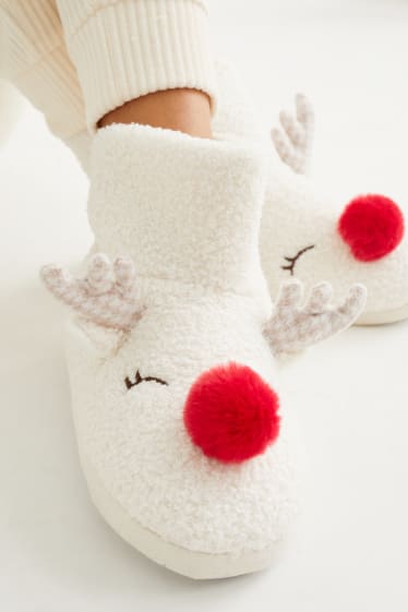 Femmes - Chaussons en finition bouclé - beige