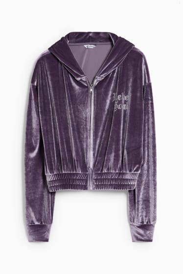 Ados & jeunes adultes - CLOCKHOUSE - veste en molleton velours raccourcie avec capuche - violet