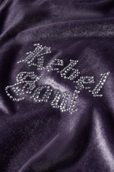 Ados & jeunes adultes - CLOCKHOUSE - veste en molleton velours raccourcie avec capuche - violet