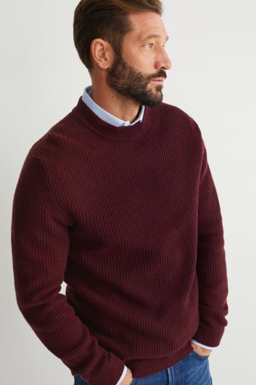 Men - Jumper - wool blend - dark red