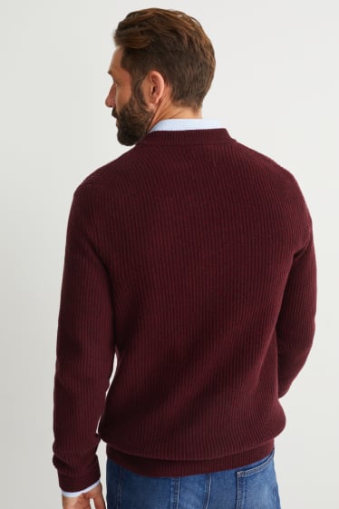 Men - Jumper - wool blend - dark red