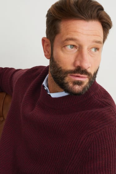 Men - Jumper - wool blend - dark red