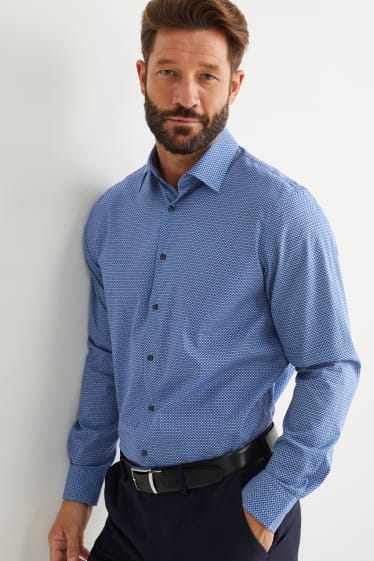 Heren - Business-overhemd - regular fit - kent - gemakkelijk te strijken - met patroon - donkerblauw