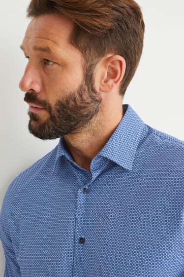 Hommes - Chemise de bureau - coupe droite - col kent - facile à repasser - à motif - bleu foncé