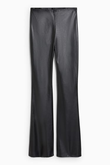Dona - Pantalons - high waist - flared - pell sintètica - negre