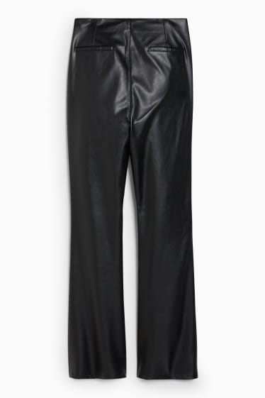 Femei - Pantaloni - talie înaltă - evazați - imitație de piele - negru