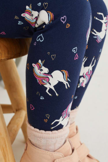 Enfants - Licorne - legging chaud - bleu foncé