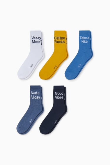 Kinder - Multipack 5er - Statement - Socken mit Motiv - dunkelblau