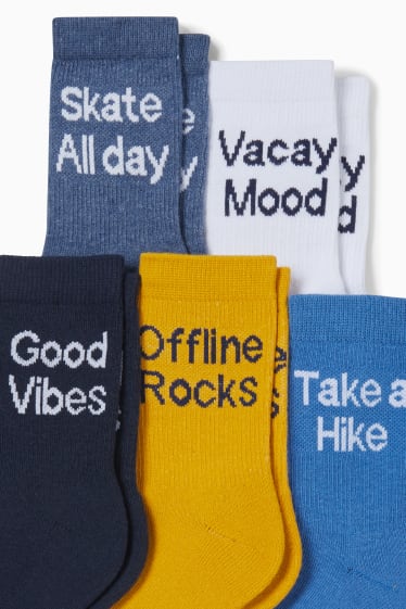 Kinder - Multipack 5er - Statement - Socken mit Motiv - dunkelblau