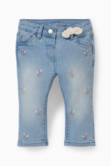 Babys - Baby-Jeans - geblümt - helljeansblau