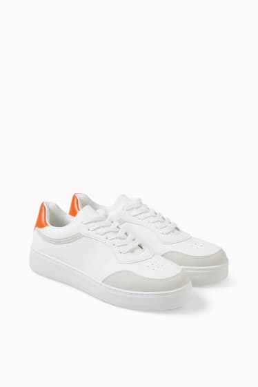 Dames - Sneakers - imitatieleer - wit / oranje