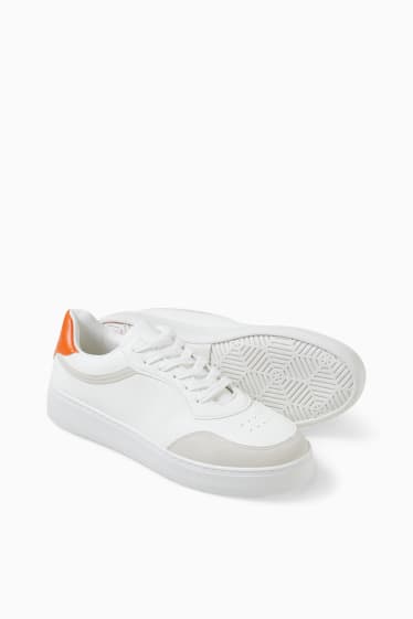 Dames - Sneakers - imitatieleer - wit / oranje