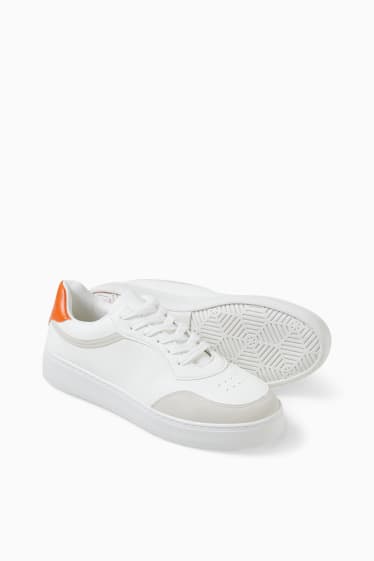 Damen - Sneaker - Lederimitat - weiß / orange