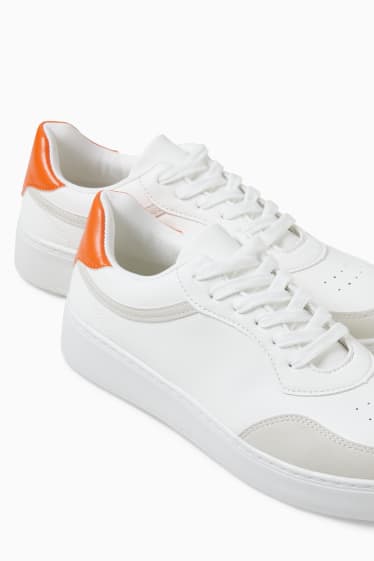 Donna - Sneakers - similpelle - bianco / arancione