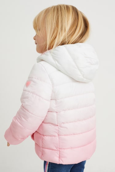 Kinder - Steppjacke mit Kapuze - weiß / rosa