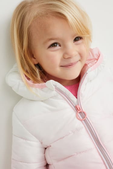 Kinder Mädchen - Steppjacke mit Kapuze - weiss / rosa