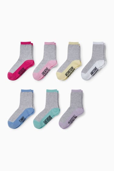 Enfants filles - Lot de 7 paires - inscriptions - chaussettes à motif - rose