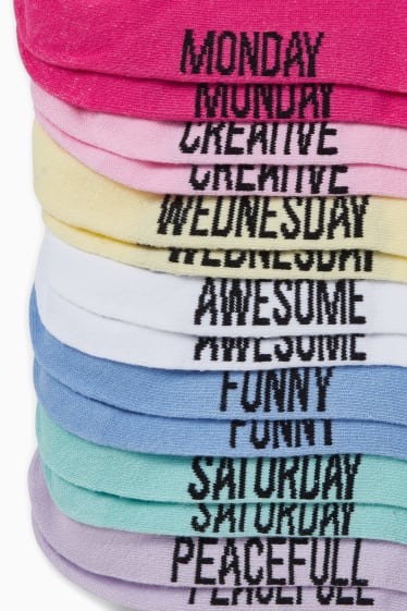 Enfants filles - Lot de 7 paires - inscriptions - chaussettes à motif - rose