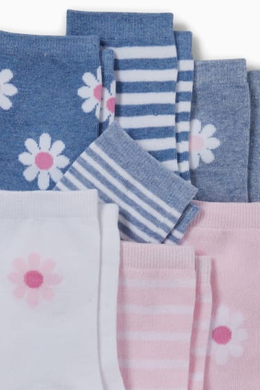 Kinderen - Set van 7 paar - bloemen en strepen - sokken met motief - blauw